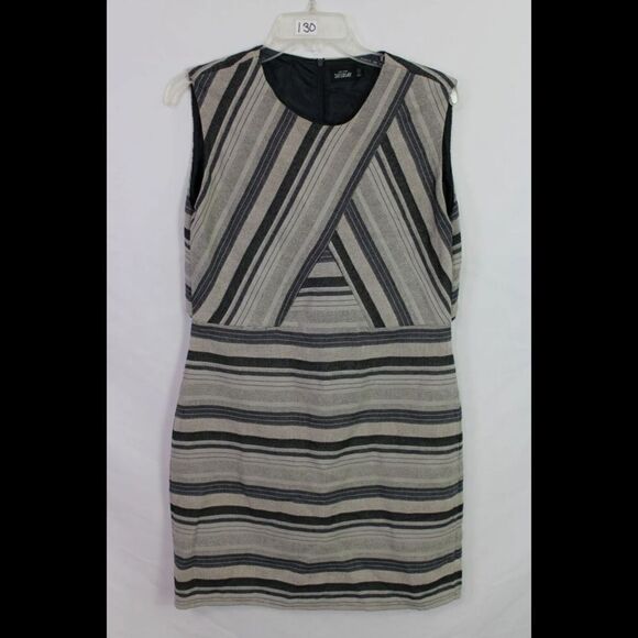Kate Spade Saturday Size 6 Geometric Beige Navy Stylish Cut lined Dress. - Picture 1 of 7